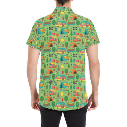 Camping Camper Pattern Print Design 04 Men's Short Sleeve Button Up Shirt