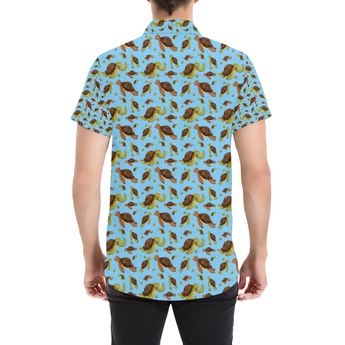 Hello Sea Turtle Print Pattern Men's Short Sleeve Button Up Shirt