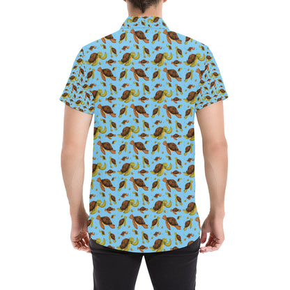 Hello Sea Turtle Print Pattern Men's Short Sleeve Button Up Shirt