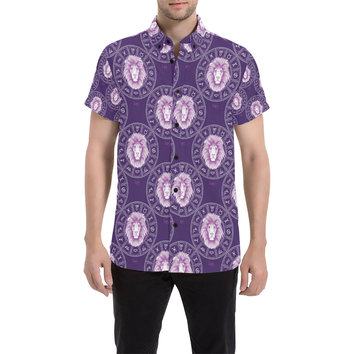 Leo Pattern Print Design 04 Men's Short Sleeve Button Up Shirt