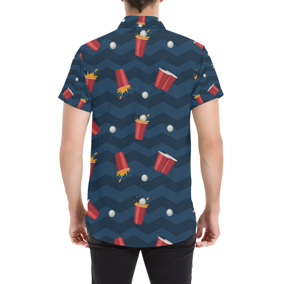 Beer Pong Pattern Print Design 01 Men's Short Sleeve Button Up Shirt