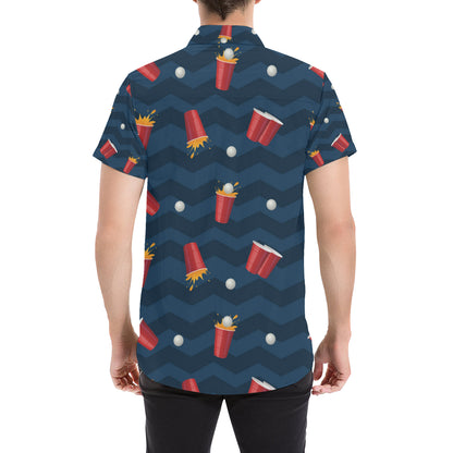 Beer Pong Pattern Print Design 01 Men's Short Sleeve Button Up Shirt