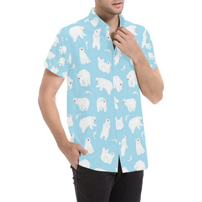 Polar Bear Pattern Print Design PB01 Men's Short Sleeve Button Up Shirt
