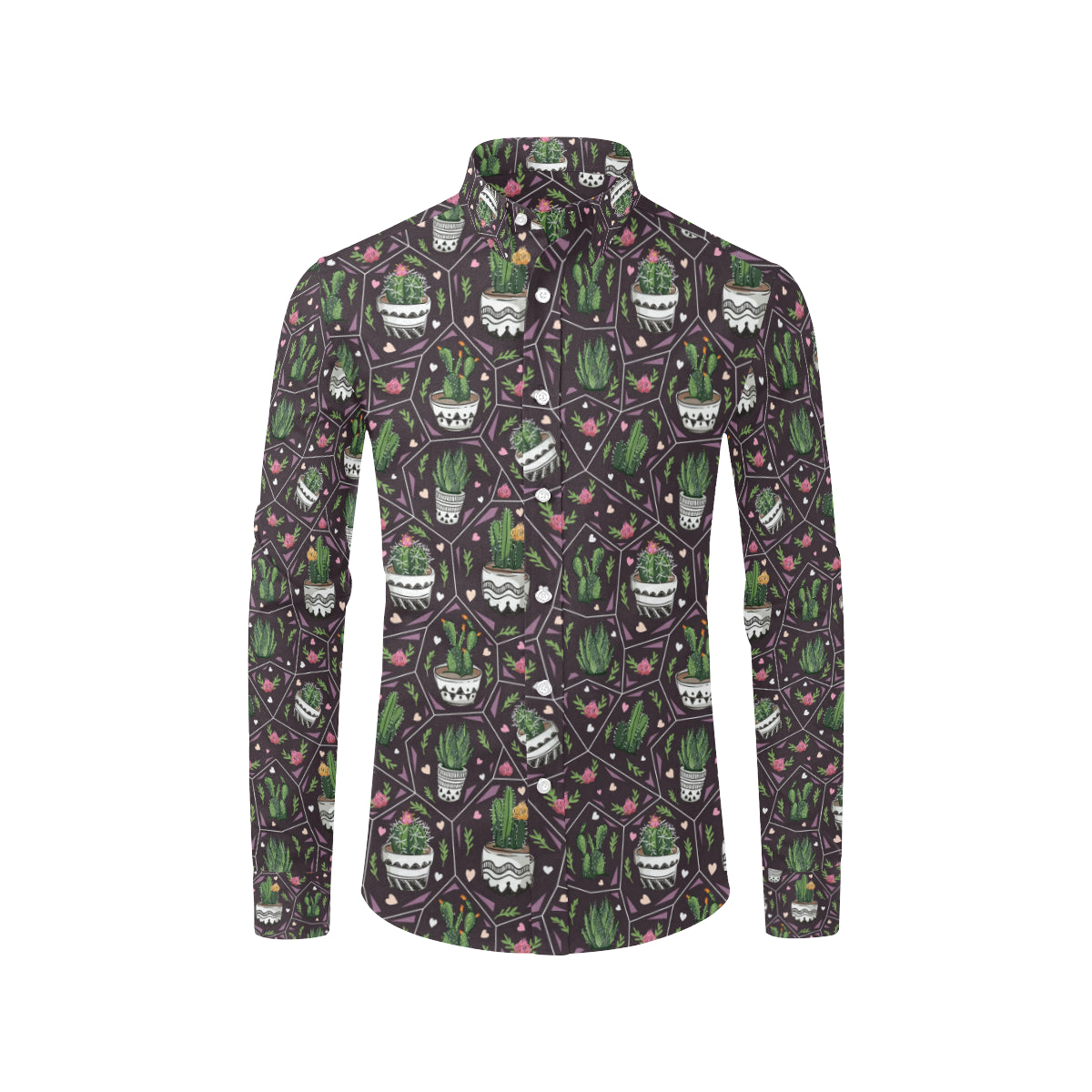 Cactus Pattern Print Design 03 Men's Long Sleeve Shirt