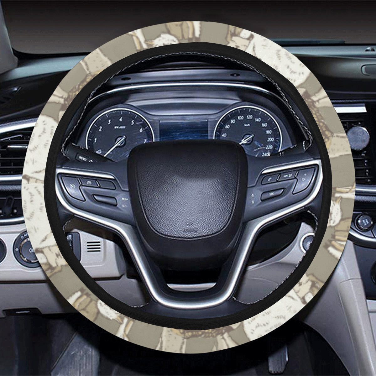 Alpaca Pattern Print Design 01 Steering Wheel Cover with Elastic Edge