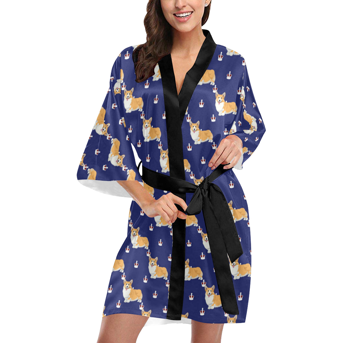 Pembroke Welsh Corgis Pattern Print Design A07 Women's Short Kimono