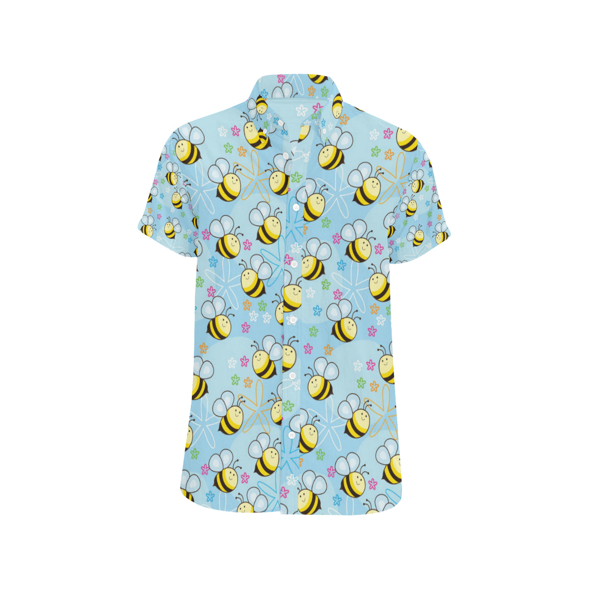 Bee Pattern Print Design BEE03 Men's Short Sleeve Button Up Shirt