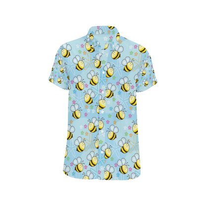 Bee Pattern Print Design BEE03 Men's Short Sleeve Button Up Shirt