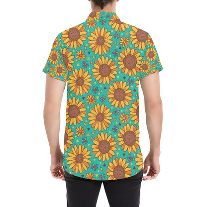 Sunflower Pattern Print Design SF013 Men's Short Sleeve Button Up Shirt