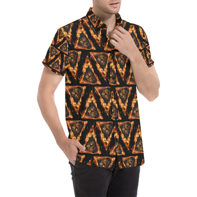 Eye of Horus in Flame Print Men's Short Sleeve Button Up Shirt