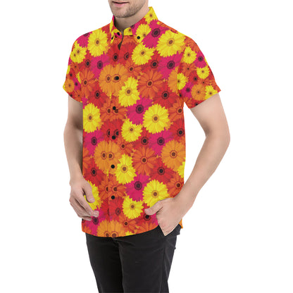 Gerberas Pattern Print Design GB05 Men's Short Sleeve Button Up Shirt
