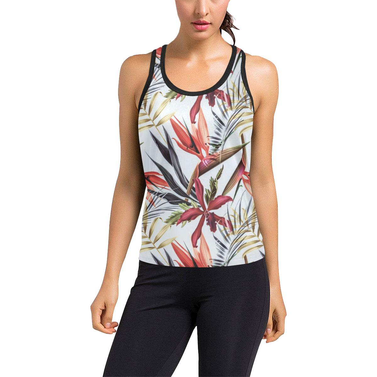 Tropical Flower Pattern Print Design TF021 Women's Racerback Tank Top