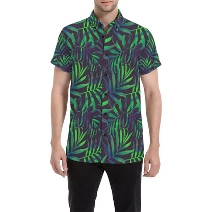 Palm Leaves Pattern Print Design PL01 Men's Short Sleeve Button Up Shirt