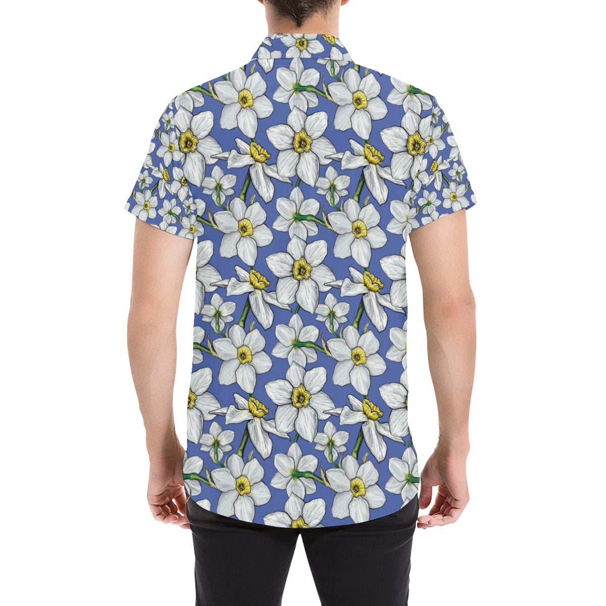 Daffodils Pattern Print Design DF08 Men's Short Sleeve Button Up Shirt