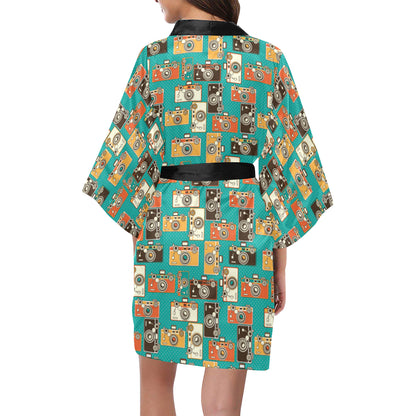 Camera Pattern Print Design 02 Women's Short Kimono