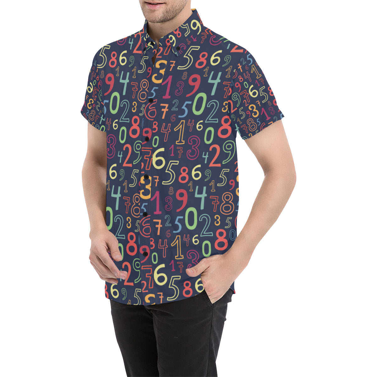 Number Pattern Print Design A01 Men's Short Sleeve Button Up Shirt