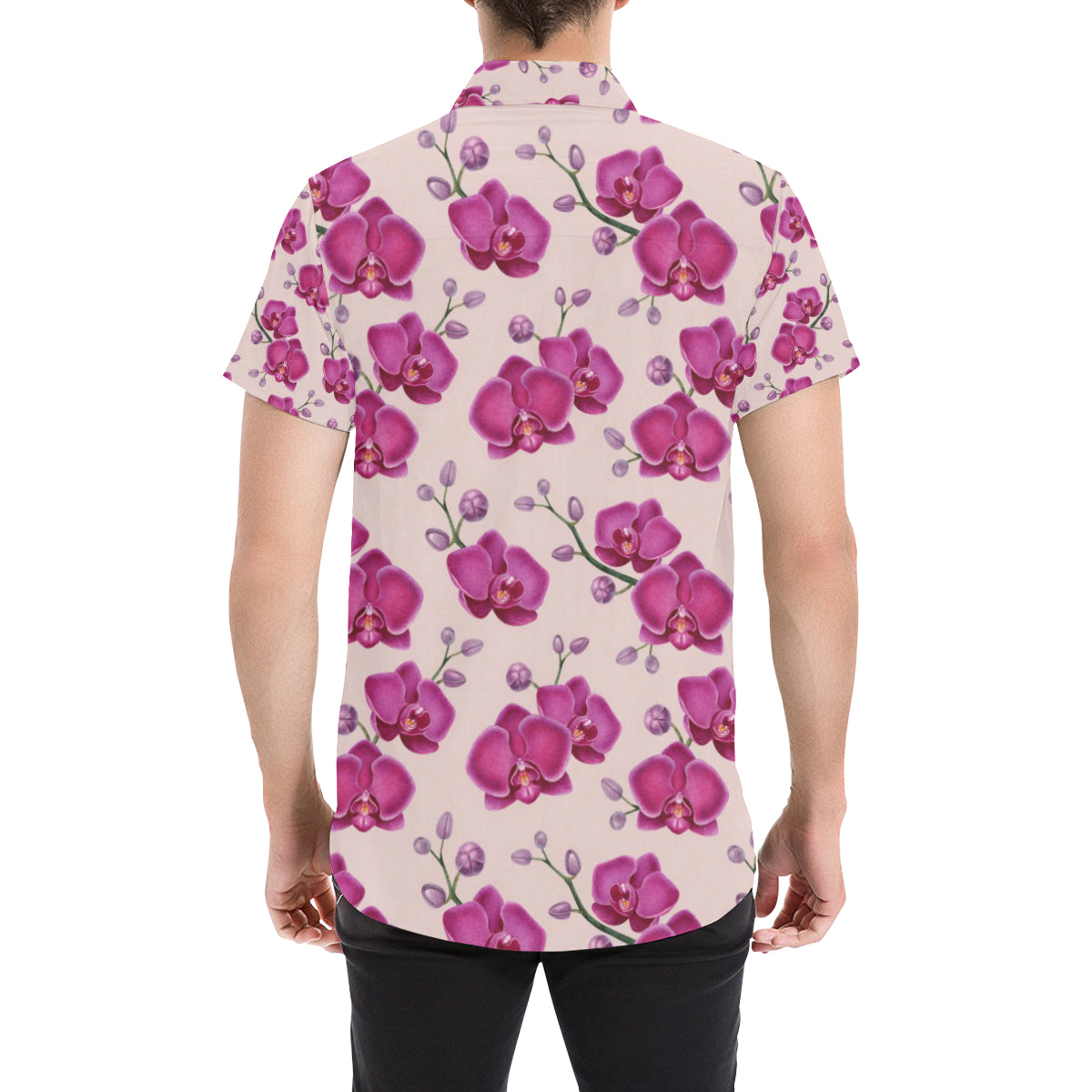Orchid Purple Pattern Print Design OR04 Men's Short Sleeve Button Up Shirt