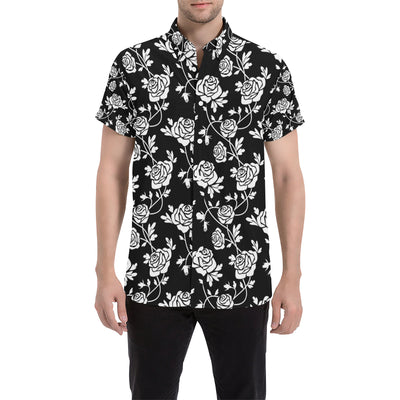 Rose Pattern Print Design RO013 Men's Short Sleeve Button Up Shirt