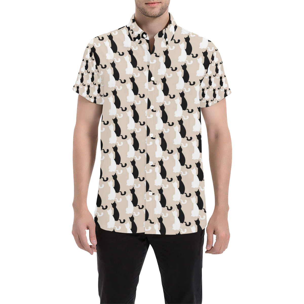 Cat Pattern Print Design 04 Men's Short Sleeve Button Up Shirt