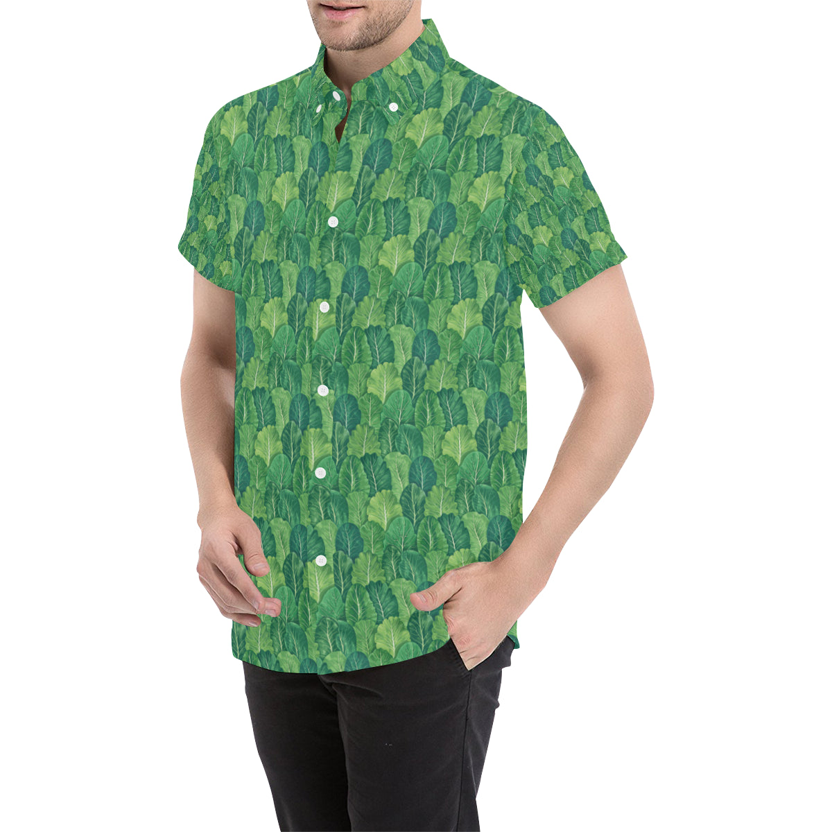 Cabbage Pattern Print Design 02 Men's Short Sleeve Button Up Shirt
