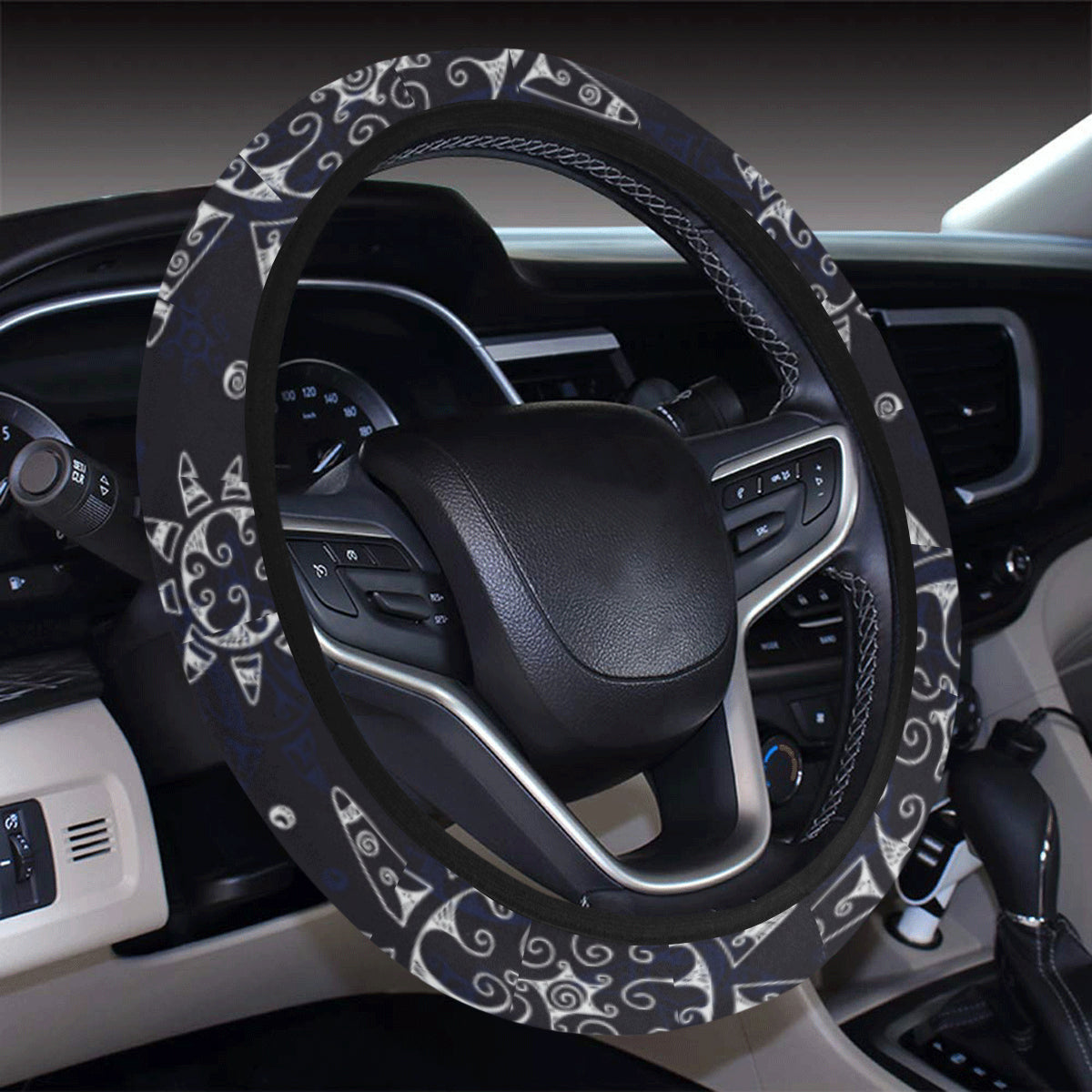 Sun Moon Pattern Steering Wheel Cover with Elastic Edge