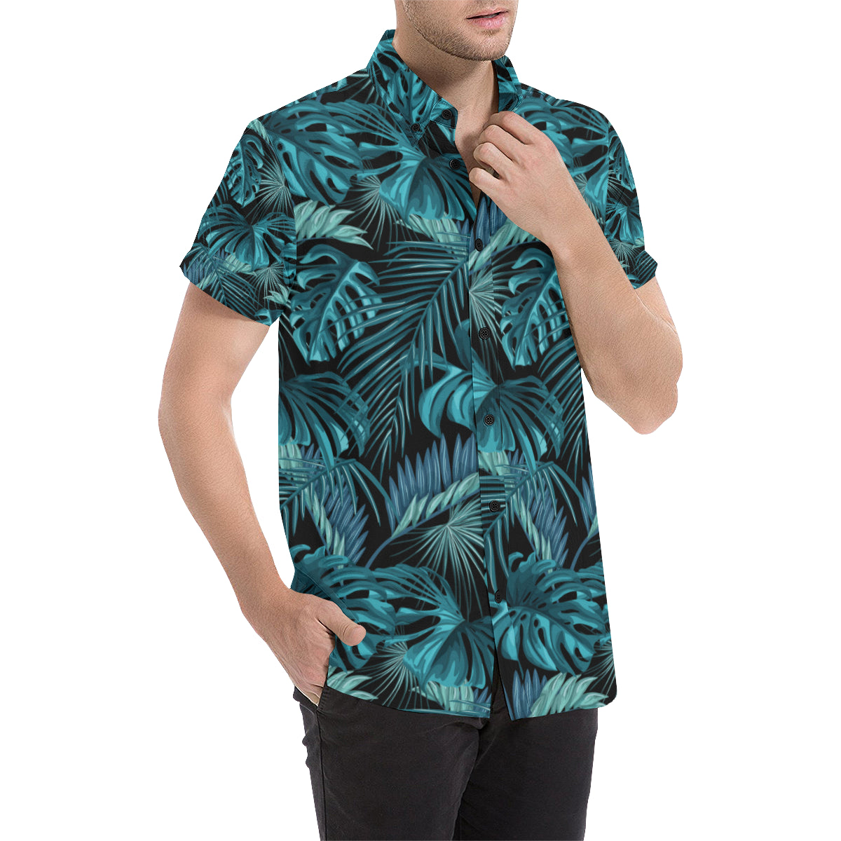 Palm Leaf Pattern Print Design A03 Men's Short Sleeve Button Up Shirt