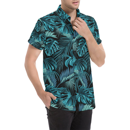 Palm Leaf Pattern Print Design A03 Men's Short Sleeve Button Up Shirt