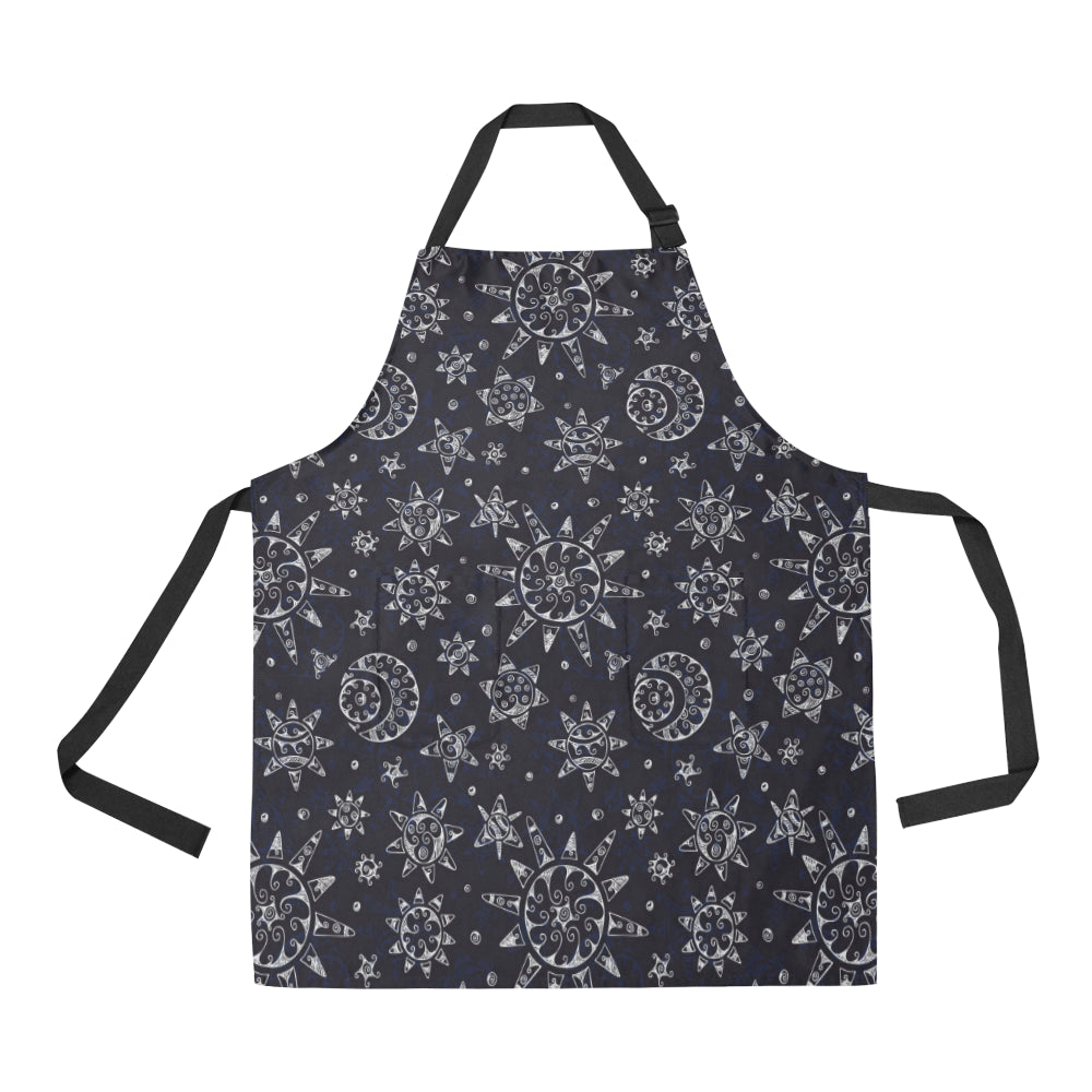 Sun Moon Pattern Apron with Pocket