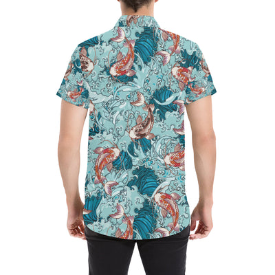 KOI Fish Pattern Print Design 05 Men's Short Sleeve Button Up Shirt