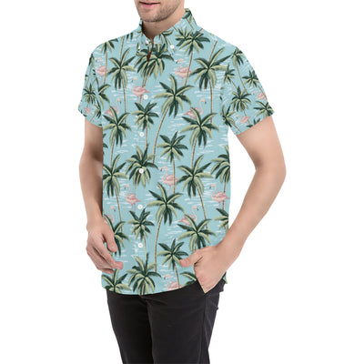 Palm Tree Pattern Print Design PT05 Men's Short Sleeve Button Up Shirt