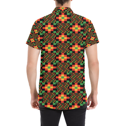 Kente Pattern Print Design 01 Men's Short Sleeve Button Up Shirt