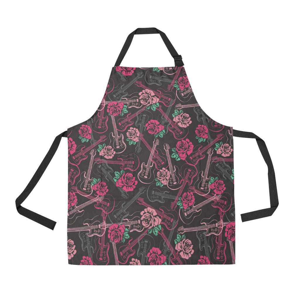 Bass Guitar Pink Rose Pattern Print Design 01 Apron with Pocket