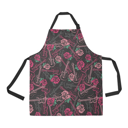 Bass Guitar Pink Rose Pattern Print Design 01 Apron with Pocket