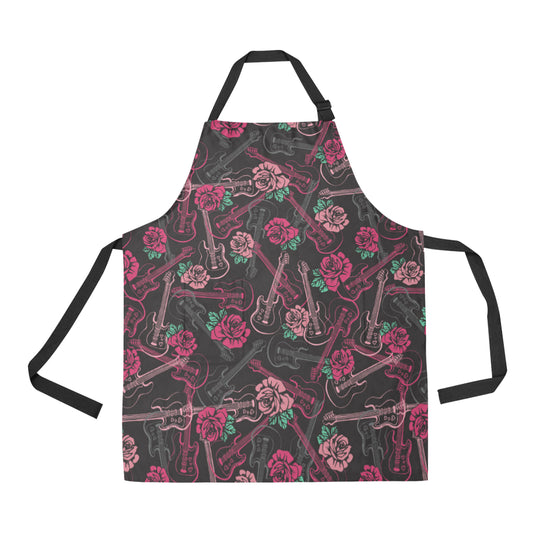 Bass Guitar Pink Rose Pattern Print Design 01 Apron with Pocket