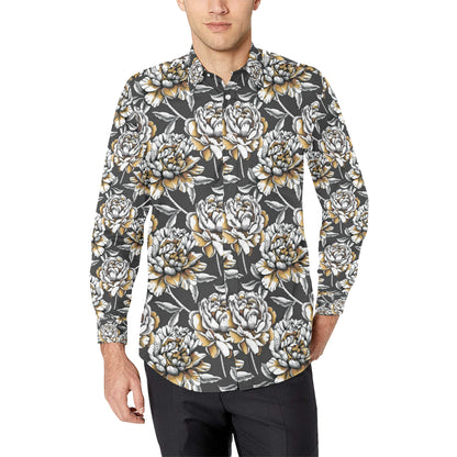 Peony Pattern Print Design PE06 Men's Long Sleeve Shirt