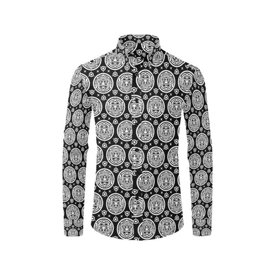 Calendar Aztec White Black Print Pattern Men's Long Sleeve Shirt