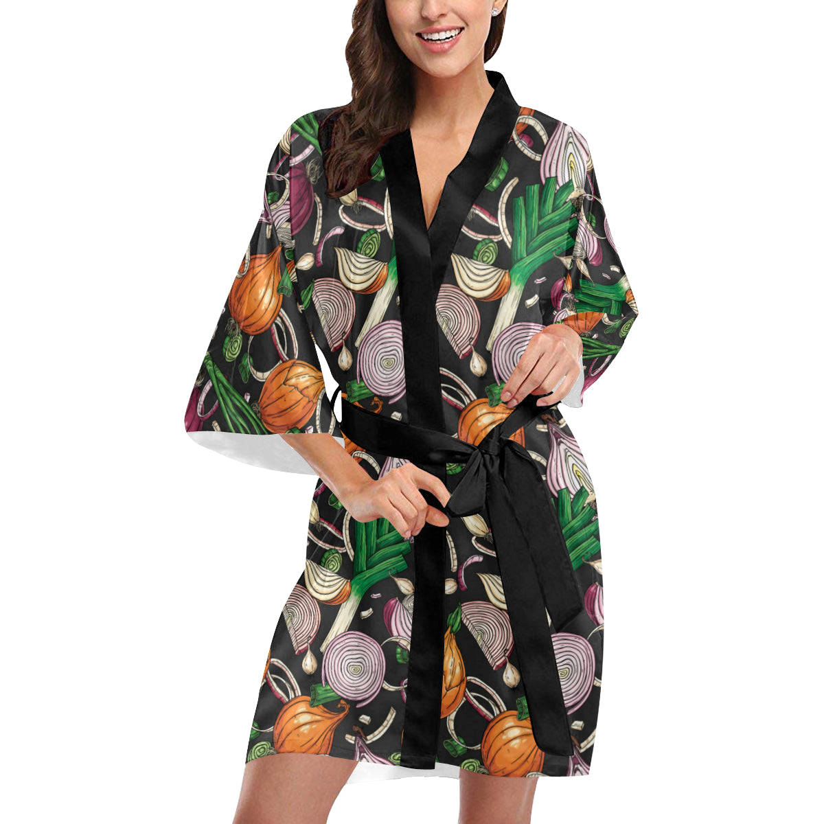 Onion Pattern Print Design A03 Women's Short Kimono