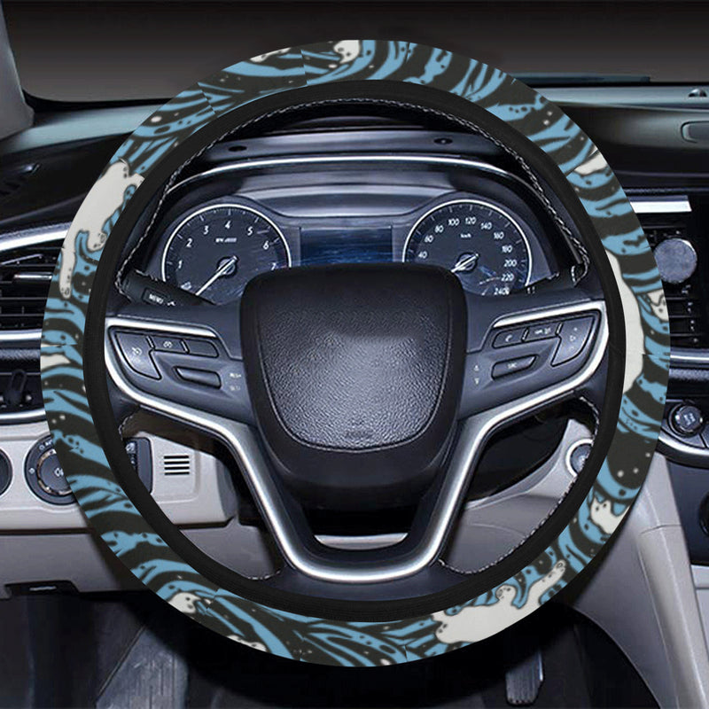 Surf Wave Pattern Print Steering Wheel Cover with Elastic Edge