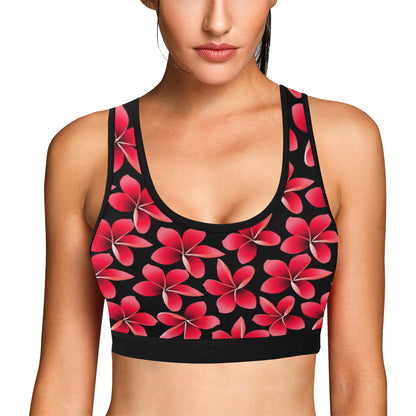 Red Plumeria Pattern Print Design PM025 Sports Bra