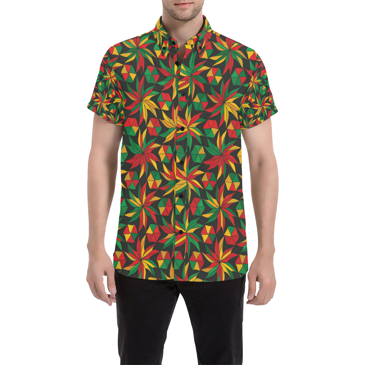 Rastafarian Pattern Print Design A03 Men's Short Sleeve Button Up Shirt