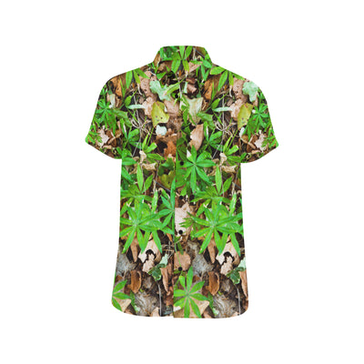 Camouflage Realistic Tree Fresh Print Men's Short Sleeve Button Up Shirt