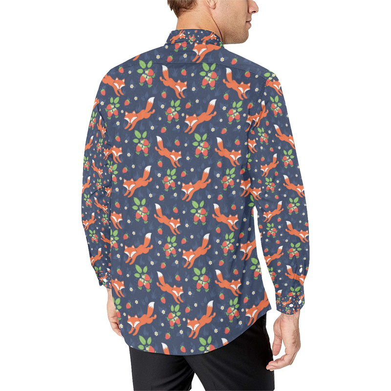 Fox Strawberry Print Pattern Men's Long Sleeve Shirt