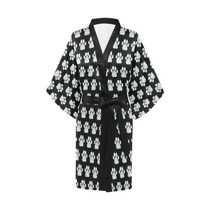 Paw Pattern Print Design A02 Women's Short Kimono