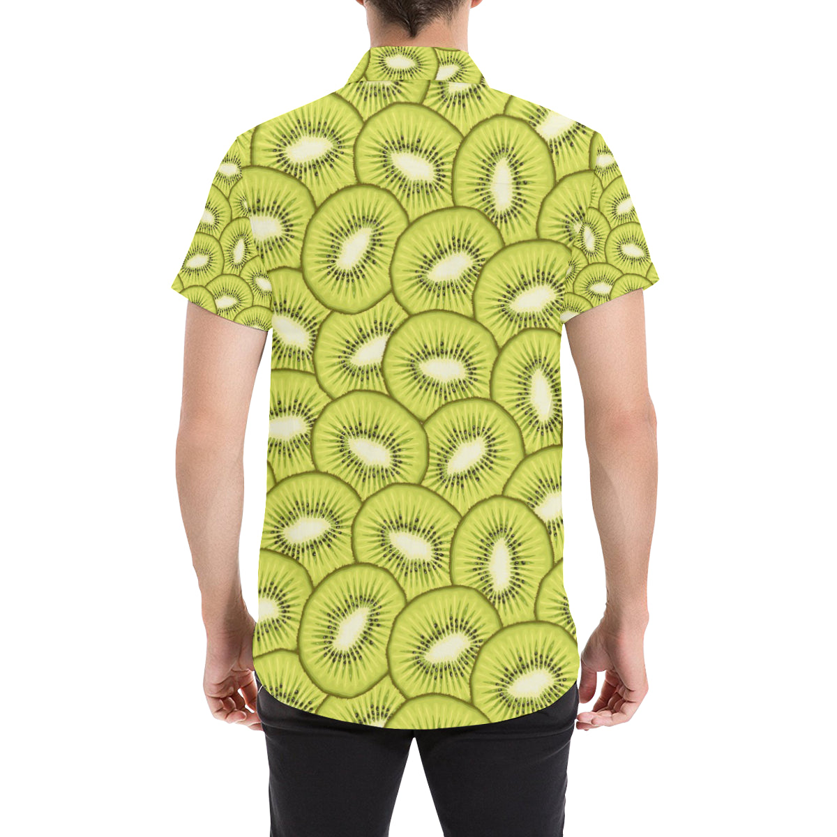 Kiwi Pattern Print Design KW07 Men's Short Sleeve Button Up Shirt
