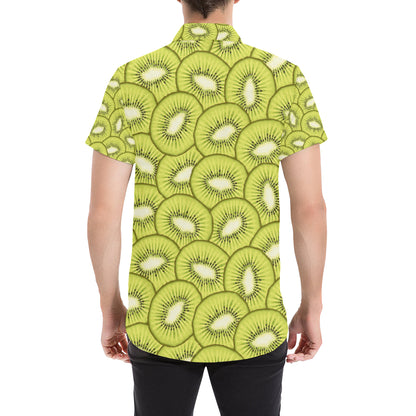 Kiwi Pattern Print Design KW07 Men's Short Sleeve Button Up Shirt