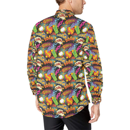 Comic Book Pattern Print Design 01 Men's Long Sleeve Shirt
