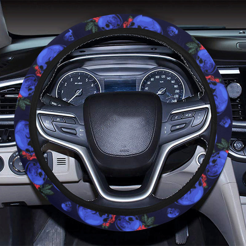 Skull Roses Neon Design Themed Print Steering Wheel Cover with Elastic Edge