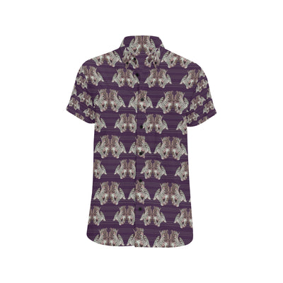 Leopard Pattern Print Design 01 Men's Short Sleeve Button Up Shirt