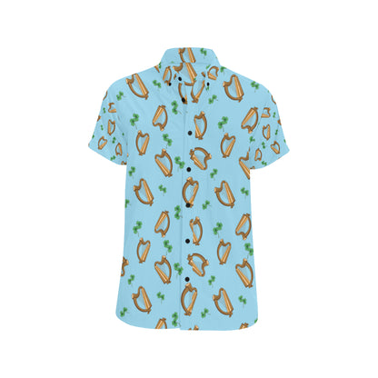 Harp Pattern Print Design 01 Men's Short Sleeve Button Up Shirt