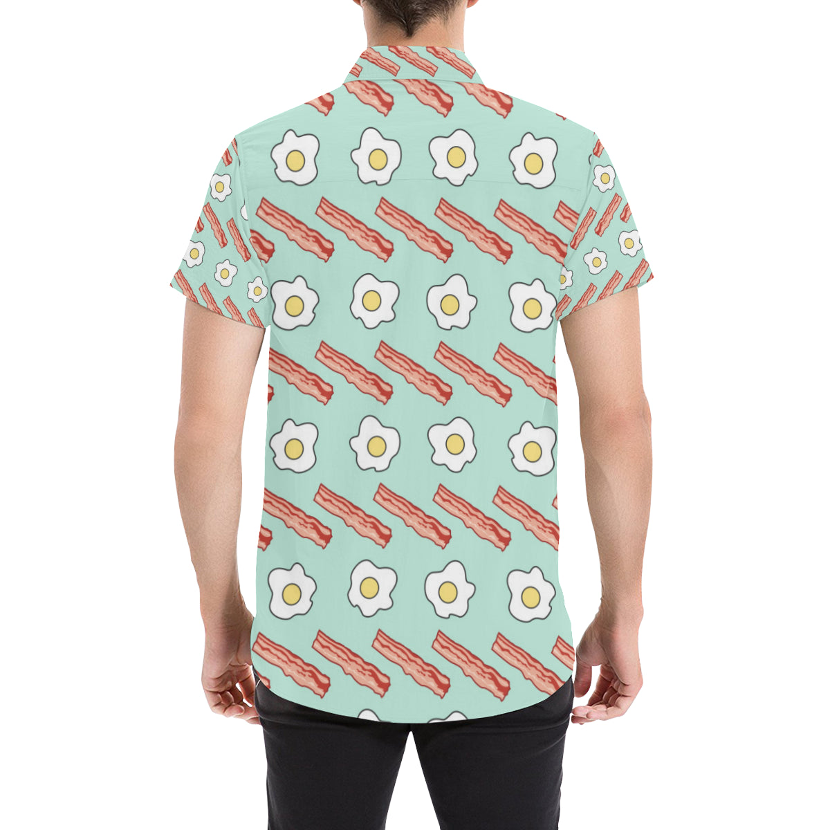 Bacon Sausage Pattern Print Design 01 Men's Short Sleeve Button Up Shirt